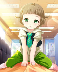 Rule 34 | 10s, 1boy, blush, brown eyes, brown hair, derivative work, green eyes, himeno kanon, idolmaster, idolmaster side-m, looking at viewer, male focus, necktie, open mouth, pov, short hair, shorts, solo, third-party edit