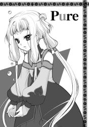 Rule 34 | 00s, 1girl, blush, code geass, collarbone, detached sleeves, dress, english text, greyscale, hair tubes, long hair, long sleeves, looking at viewer, monochrome, puffy long sleeves, puffy sleeves, sidelocks, simple background, solo, text focus, tianzi, twintails, very long hair, white background, yukian