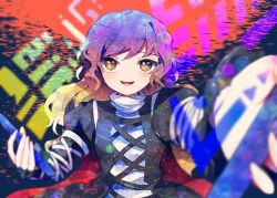 Rule 34 | 1girl, black coat, coat, cross-laced clothes, dress, gradient hair, hijiri byakuren, holding, holding scroll, itomugi-kun, long hair, long sleeves, looking at viewer, multicolored hair, open mouth, reaching, reaching towards viewer, scroll, smile, solo, sorcerer&#039;s sutra scroll, teeth, touhou, upper teeth only, white dress, yellow eyes