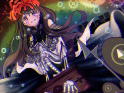 Rule 34 | 10s, 1girl, akemi homura, bad id, bad pixiv id, black hair, clenched teeth, crying, crying with eyes open, flower, gears, homulilly, long hair, looking at viewer, lotte (madoka magica), magical girl, mahou shoujo madoka magica, mahou shoujo madoka magica: hangyaku no monogatari, melsocoon, polearm, purple eyes, ribs, skeletal arm, solo, spear, spider lily, spoilers, stocks, tears, teeth, weapon, witch (madoka magica)
