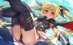 Rule 34 | 1girl, absurdres, armpits, ass, belt, black gloves, black leotard, black ribbon, black thighhighs, blonde hair, blush, bodysuit, breasts, cape, commentary request, fate testarossa, fate testarossa (lightning form) (2nd), gloves, hair between eyes, hair ribbon, highleg, highleg leotard, highres, leotard, long hair, looking at viewer, lyrical nanoha, mahou shoujo lyrical nanoha, mahou shoujo lyrical nanoha a&#039;s, mahou shoujo lyrical nanoha the movie 2nd a&#039;s, michairu, open mouth, red eyes, ribbon, skirt, sleeveless, small breasts, solo, thighhighs, twintails, vambraces, very long hair, white skirt