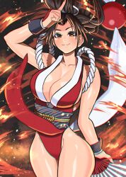 Rule 34 | 1girl, breasts, fatal fury, large breasts, long hair, ponytail, shiranui mai, smile, solo