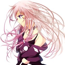 Rule 34 | 1girl, bad id, bad pixiv id, bare shoulders, blonde hair, blue eyes, braid, highres, ia (vocaloid), long hair, off shoulder, outo, outo (mado), pink hair, simple background, solo, twin braids, vocaloid