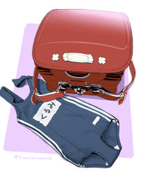 Rule 34 | backpack, bag, blue one-piece swimsuit, clothes, hiyori mizuki, lycoris recoil, name tag, no humans, one-piece swimsuit, randoseru, red bag, school swimsuit, still life, swimsuit