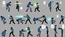 Rule 34 | !, 2boys, battle, black footwear, black gloves, black hair, black pants, black shirt, blocking, blue jacket, boots, bowing, clash, cracked skin, cube, duel, emblem, energy barrier, energy shield, fighting stance, firing, futaba 08 cnmrl, glasses, gloves, glowing, glowing sword, glowing weapon, grey background, grey footwear, grey pants, gun, handstand, highres, holding, holding gun, holding shield, holding sword, holding weapon, in the face, jacket, karasuma kyousuke, kicking, knee boots, light particles, long sleeves, male focus, mikumo osamu, multiple boys, multiple views, one arm handstand, on one knee, open mouth, outstretched arm, pants, pants tucked in, progression, ready to draw, rifle, running, shared speech bubble, shield, shirt, shoe soles, shoes, short hair, simple background, slashing, speech bubble, spoken exclamation mark, standing, standing on one leg, sword, t-shirt, tossing, training, translation request, uniform, unsheathed, weapon, world trigger
