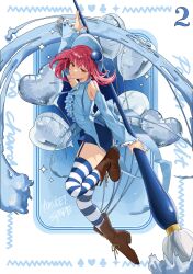 Rule 34 | 1girl, absurdres, amulet spade, balloon, boots, character name, closed mouth, commentary, detached sleeves, english commentary, full body, giant brush, hair ornament, highres, hinamori amu, humpty lock (shugo chara!), jewelry, long sleeves, necklace, pink hair, rhtkd, shugo chara!, solo, spade (shape), spade hair ornament, striped clothes, striped thighhighs, thighhighs, wide sleeves, yellow eyes