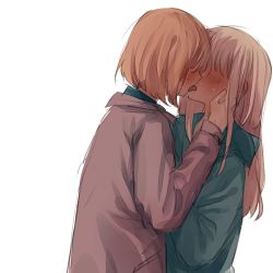 Rule 34 | 2girls, blonde hair, blush, french kiss, hand on another&#039;s face, hidden eyes, hood, hoodie, inuko (ink0425), kiss, long hair, multiple girls, original, short hair, sketch, sweat, tongue, tongue out, white hair, yuri