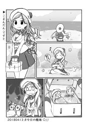 Rule 34 | 3girls, beret, bird, blank eyes, bread, chibi, cloud, comic, commandant teste (kancolle), crying, dated, drill hair, eating, fairy (kancolle), flying sweatdrops, food, greyscale, hat, horizon, jacket, kantai collection, lunchbox, ma rukan, monochrome, multiple girls, ocean, open mouth, plaid, plaid scarf, scarf, seagull, silent comic, speech bubble, tears, translation request