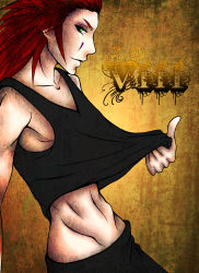 Rule 34 | 1boy, axel, green eyes, highres, kingdom hearts, male focus, midriff, red hair, solo, tagme, tank top
