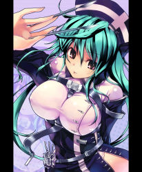 Rule 34 | breasts, green hair, hat, knife, large breasts, long hair