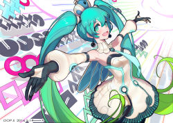 Rule 34 | 1girl, absurdres, aqua hair, armpits, artist name, black gloves, collar, commentary request, dated, detached sleeves, dress, duplicate, earrings, gloves, gradient hair, green eyes, green hair, hatsune miku, highres, jewelry, long hair, looking at viewer, multicolored hair, necktie, oop, open mouth, outstretched arms, photoshop (medium), pixel-perfect duplicate, project diva (series), project diva x, solo, spread arms, twintails, very long hair, vocaloid