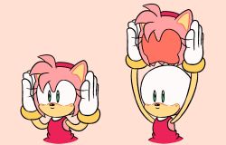 Rule 34 | 1girl, amy rose, animal ears, animal nose, arms up, bare shoulders, blush, body fur, closed mouth, cropped torso, dress, female focus, flat chest, furry, furry female, gloves, green eyes, hairband, hands up, happy, helmet, holding, holding helmet, light blush, multiple views, pink background, pink fur, pink hair, pink headwear, red dress, red hairband, short hair, sidelocks, simple background, sleeveless, sleeveless dress, smile, sonic (series), stellarspin, two-tone fur, upper body, what, white gloves, yellow fur