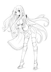 Rule 34 | 1girl, breasts, gloves, greyscale, japanese clothes, kara (color), katanagatari, long hair, monochrome, sandals, solo, thighhighs, togame, very long hair