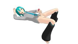 Rule 34 | 1boy, aqua eyes, aqua hair, barefoot, blush, erection, hatsune mikuo, highres, leg warmers, male focus, masturbation, matching hair/eyes, mikou, necktie, one eye closed, penis, pubic hair, simple background, solo, testicles, uncensored, vocaloid, wince, wink