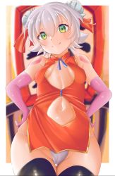 Rule 34 | 1girl, absurdres, amano mentai, black thighhighs, blush, breasts, cameltoe, china dress, chinese clothes, cleavage cutout, clothing cutout, covered erect nipples, double bun, dress, elbow gloves, facial scar, fate/apocrypha, fate/grand order, fate (series), gloves, hair bun, happy, highres, jack the ripper (fate/apocrypha), looking at viewer, navel cutout, panties, pink gloves, scar, scar across eye, scar on cheek, scar on face, short hair, shoulder tattoo, small breasts, smile, solo, tattoo, thighhighs, underwear, white panties
