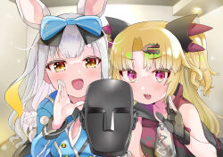 Rule 34 | 2girls, :d, absurdres, akatsuki uni, animal ears, asmr, binaural microphone, black gloves, blonde hair, blush, bow, brown eyes, commentary request, gloves, grey hair, hair bow, highres, indoors, long hair, long sleeves, looking at viewer, microphone, mochizuki himari, multiple girls, neumann ku 100, open mouth, oversized zipper, partially fingerless gloves, pom pom (clothes), rabbit ears, rabbit girl, red eyes, smile, two side up, uni create, upper body, virtual youtuber, yunagi921