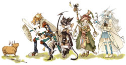 Rule 34 | animal ears, anoringo, armor, arrow (projectile), battle, bow (weapon), capybara, dress, fantasy, glasses, long hair, original, shield, staff, sword, tail, weapon