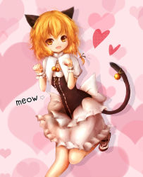 Rule 34 | 1girl, amano jack, animal ears, bad id, bad pixiv id, blonde hair, cat ears, cat girl, cat tail, cookie (touhou), female focus, heart, highres, kemonomimi mode, kirisame marisa, no headwear, no headwear, open mouth, paw pose, puffy sleeves, short hair, short sleeves, smile, solo, tail, touhou, wrist cuffs, yellow eyes