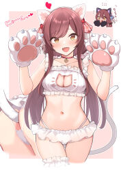 Rule 34 | 2girls, anal, anal object insertion, anal tail, animal ears, animal hands, anus cutout, arakumachikano, ass, ass cutout, bikini, blush, breasts, brown hair, butt plug, cat cutout, cat ears, cat lingerie, cat paws, cat tail, chibi, chibi inset, choker, cleavage, cleavage cutout, clothing cutout, collarbone, fake tail, flying sweatdrops, frilled bikini, frills, full-face blush, gloves, hands up, highleg, highleg bikini, highres, idolmaster, idolmaster shiny colors, long hair, looking at another, looking at viewer, medium breasts, meme attire, multiple girls, multiple views, navel, nyan, object insertion, osaki amana, osaki tenka, paw gloves, red choker, sex toy, smile, solo focus, straight hair, swimsuit, tail, thigh strap, very long hair