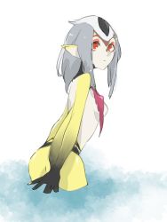 Rule 34 | 1girl, ao no roku-gou, ass, ao no roku-gou, breasts, closed mouth, colored skin, facial mark, long hair, looking at viewer, monster girl, multicolored skin, mutio, pointy ears, simple background, solo, white background, yellow skin