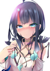 Rule 34 | 1girl, bare shoulders, black hair, blush, breasts, fate/grand order, fate/requiem, fate (series), highres, jewelry, long sleeves, looking at viewer, magatama, magatama hair ornament, magatama necklace, medium breasts, medium hair, multicolored hair, necklace, puffy long sleeves, puffy sleeves, sen (astronomy), sidelocks, solo, streaked hair, utsumi erice