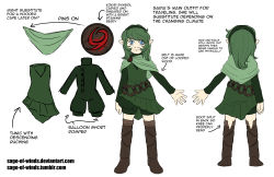 Rule 34 | 1girl, absurdres, arrow (symbol), belt, blue eyes, boots, capelet, character sheet, english text, green hair, hairband, highres, nintendo, pointy ears, sage-of-winds, saria (zelda), simple background, the legend of zelda, tunic, watermark, web address, white background