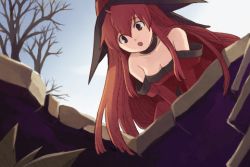 Rule 34 | 1girl, breasts, cierra (riviera), cleavage, hat, lowres, red hair, riviera, solo, tobe sunaho, witch, witch hat