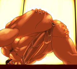 Rule 34 | 1boy, anus, ass, ass grab, bara, erection, gaping, grabbing own ass, large penis, male focus, muscular, naughty face, pectorals, penis, rabbit (pixiv744412), smile, solo, spread ass, tagme, teeth, testicles
