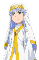 Rule 34 | angry, blue hair, cape, cat, face, green eyes, habit, highres, index (toaru majutsu no index), long hair, nun, robe, safety pin, smile (rz), solo, sphinx (toaru majutsu no index), toaru majutsu no index