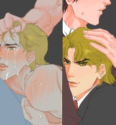 Rule 34 | 2boys, anal, before and after, blonde hair, blush, brown hair, chain12123871, couple, crying, crying with eyes open, cuddling, dio brando, ear birthmark, grabbing another&#039;s hair, green eyes, highres, hug, jacket, jojo no kimyou na bouken, jonathan joestar, looking at viewer, male focus, male penetrated, medium hair, meme, moaning, multiple boys, muscular, muscular male, nude, open mouth, phantom blood, rough sex, sex, sex from behind, sometimes like this/also like that (meme), sweat, tears, valentine, yaoi