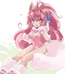 Rule 34 | 1girl, akr et, animal ears, animal hands, bad id, bad pixiv id, bird, breasts, cat ears, cat girl, cat tail, cleavage, cleavage cutout, clothing cutout, female focus, full body, fur, gloves, heart, heart cutout, leotard, long hair, perisie (star ocean), pink eyes, red hair, smile, solo, star ocean, star ocean first departure, tail