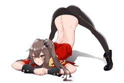 Rule 34 | 1girl, :s, ass, back, bare back, black footwear, black pants, boots, breasts, butt crack, closed mouth, commentary request, epaulettes, eyebrows, eyes visible through hair, girls&#039; frontline, grey hair, head tilt, highres, jack-o&#039; challenge, kaeru-taro, leggings, long hair, looking at viewer, own hands together, pants, ponytail, red shirt, scar, scar across eye, scar on face, shirt, short sleeves, side ponytail, sidelocks, simple background, small breasts, solo, ump45 (girls&#039; frontline), ump45 (penrose spiral) (girls&#039; frontline), white background, wrist cuffs, yellow eyes