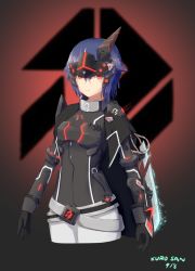 Rule 34 | 1girl, androgynous, armor, arms at sides, artist name, belt, belt skirt, black gloves, blurry, blurry background, cape, collar, cowboy shot, cropped legs, dated, destiny (game), electricity, genderswap, genderswap (mtf), gloves, glowing, headpiece, highres, kuroda kuwa, looking at viewer, neon trim, personification, purple hair, red eyes, short hair, siva (destiny), skolas, smile, weapon