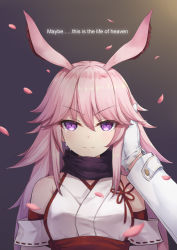 Rule 34 | &gt;:(, 1girl, animal ears, bad id, bad pixiv id, bare shoulders, black scarf, blush, breasts, crying, crying with eyes open, english text, eyelashes, flat chest, fox ears, gloves, gradient background, hair between eyes, hand on another&#039;s cheek, hand on another&#039;s face, highres, honkai (series), honkai impact 3rd, japanese clothes, kimono, long hair, long sleeves, looking at viewer, medium breasts, motion blur, neps-l, petals, pink hair, pov, purple eyes, red ribbon, ribbon, ribbon trim, scarf, sidelocks, solo focus, tears, upper body, v-shaped eyebrows, white gloves, white kimono, yae sakura, yae sakura (gyakushinn miko)