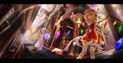 Rule 34 | 3girls, :d, blonde hair, book, bookshelf, boots, brown footwear, carpet, crescent, crescent hat ornament, dress, fisheye, flandre scarlet, frilled dress, frills, from below, hat, hat ornament, highres, indoors, letterboxed, library, long hair, looking at viewer, magic, mob cap, multiple girls, open mouth, patchouli knowledge, pink dress, pink headwear, purple dress, purple hair, qianyi yuantu sheng, red dress, red eyes, remilia scarlet, scarlet devil mansion, seiza, sitting, smile, sunlight, thighhighs, touhou, very long hair, voile, white headwear, white legwear, wings