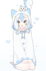 Rule 34 | 1girl, :d, animal ears, artist name, bad id, bad twitter id, blue eyes, blue hair, blush stickers, creatures (company), game freak, gen 4 pokemon, hood, hoodie, low twintails, marin (myuy 3), matching hair/eyes, multicolored hair, nintendo, open mouth, original, pachirisu, personification, pokemon, pokemon (creature), short twintails, simple background, smile, solo, streaked hair, twintails, white background, white hair