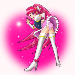 Rule 34 | 1girl, absurdres, aino megumi, ankle ribbon, boots, cure lovely, footwear bow, full body, hand on own hip, happinesscharge precure!, high heel boots, high heels, highres, leg ribbon, long hair, maroon eyes, nowjohn, panties, pink hair, ponytail, precure, ribbon, solo, sparkle, thigh boots, thighhighs, underwear, very long hair