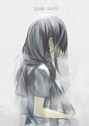 Rule 34 | 1girl, black hair, closed eyes, dated, from side, grey background, long hair, original, parted lips, rayvon, short sleeves, sidelocks, simple background, sketch, solo
