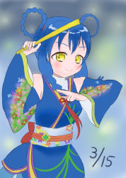 Rule 34 | 1girl, alternate hairstyle, angelic angel, artist name, artist request, back bow, bare shoulders, blue hair, blue kimono, blue skirt, blush, bow, braid, breasts, clothing cutout, dated, detached sleeves, female focus, floral print, flower, flower print, folded fan, folding fan, hair between eyes, hair ornament, hair rings, hair tie, hand fan, highres, holding, holding fan, japanese clothes, kimono, kimono skirt, long hair, looking at viewer, love live!, love live! school idol festival, love live! school idol project, miniskirt, obi, parted lips, plaid, plaid kimono, plaid skirt, pleated, pleated skirt, red bow, sash, short kimono, shoulder cutout, skirt, skirt under kimono, small breasts, smile, solo, sonoda umi, twin braids, wide sleeves, yellow eyes