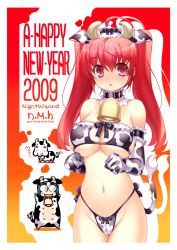 Rule 34 | 2009, 2girls, animal costume, animal ears, animal print, bell, bikini, blush, border, breasts, cameltoe, chibi, chibi inset, cleavage, collar, cosplay, cow, cow costume, cow ears, cow hat, cow horns, cow print, cow suit, cow tail, cowbell, cowboy shot, elbow gloves, embarrassed, facing viewer, glasses, gloves, happy new year, highres, horns, ishida hiroyuki, kigurumi, large breasts, legs together, long hair, looking at viewer, maid, maid bikini, medium breasts, multiple girls, navel, neck bell, new year, opaque glasses, original, red eyes, red hair, round eyewear, smile, standing, swimsuit, tail, twintails, unconventional maid, underboob, white border