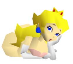 Rule 34 | 1girl, ass, blonde hair, blue eyes, bottomless, bra, crown, earrings, elbow gloves, elbow rest, eyelashes, gloves, head rest, hexanne, highres, jewelry, lips, long hair, low poly, lying, mario (series), nintendo, official style, on stomach, open mouth, pink bra, pink lips, princess peach, simple background, solo, sphere earrings, super mario 64, underwear, white background, white gloves