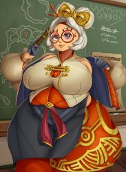 Rule 34 | 1girl, absurdres, breasts, curvy, eyeshadow, female focus, flute, glasses, gloves, highres, instrument, large breasts, lips, looking at viewer, makeup, medium hair, nintendo, plump, purah, red eyes, solo, the legend of zelda, the legend of zelda: tears of the kingdom, thick thighs, thighs, updo, white hair, wide hips, yummygoods