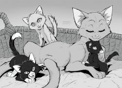 :3 animal animal_focus azzai basket brother_and_sister brothers cat closed_eyes commentary english_commentary family full_body greyscale kitten lying monochrome mother_and_daughter mother_and_son no_humans open_mouth quince_(warrior_cats) ruby_(warrior_cats) scourge_(warrior_cats) siblings smile socks_(warrior_cats) tail the_prophecies_begin warrior_cats watermark