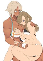 Rule 34 | 23 (real xxiii), 2girls, ahoge, ass, bikini, blonde hair, blue eyes, breasts, cleavage, couple, cross, cross necklace, crying, dark-skinned female, dark skin, happy tears, image sample, jewelry, jpeg artifacts, large breasts, long hair, multiple girls, muscular, necklace, original, marriage proposal, ring, sela (23), short hair, sitting, sitting on lap, sitting on person, smile, swimsuit, tears, toned, unfinished, ursula (23), wedding band, wedding ring, white background, wife and wife, yuri
