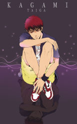 Rule 34 | 1boy, absurdres, highres, kagami taiga, kuroko no basuke, male focus, red eyes, red hair, shoes, sitting, sneakers, solo