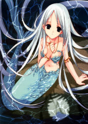 Rule 34 | 00s, 1girl, aquarian age, artbook, highres, jewelry, long hair, mermaid, monster girl, nanase aoi, necklace, seven colors of the wind, silver hair, solo, water, wet