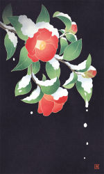 Rule 34 | black background, branch, flower, june mina, leaf, no humans, original, plant, red flower, simple background, snow