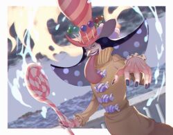 Rule 34 | 1boy, blue nails, candy, charlotte perospero, cowboy shot, dutch angle, food, hat, lollipop, long tongue, looking at viewer, male focus, one piece, sasamiman, short hair, solo, tongue, top hat, turtleneck