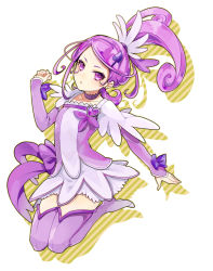 Rule 34 | 1girl, boots, brooch, cure sword, dokidoki! precure, full body, hair ornament, heart, heart brooch, jewelry, kenzaki makoto, outstretched arm, precure, purple eyes, purple footwear, purple hair, purple skirt, purple theme, rinhachi, shadow, simple background, skirt, solo, spade hair ornament, thigh boots, thighhighs, white background, zettai ryouiki