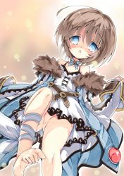 Rule 34 | 10s, 1girl, bare legs, bare shoulders, barefoot, blanc (neptunia), blue eyes, blush, brown hair, colored pencil (medium), feet, highres, milkpanda, neptune (series), no panties, open mouth, pussy, short hair, solo, toes, traditional media